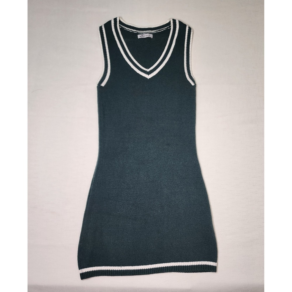 Y2K Hollister Green Knit Sleeveless Varsity Dress Rugby Classic Preppy